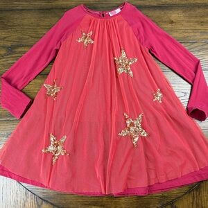 Mini Boden Red Star Sequin Tulle Jersey Dress